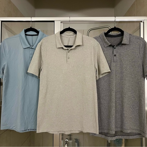 Lot of 3: Lululemon Men’s M Polos (Light blue, Beige, Gray) - Picture 1 of 4